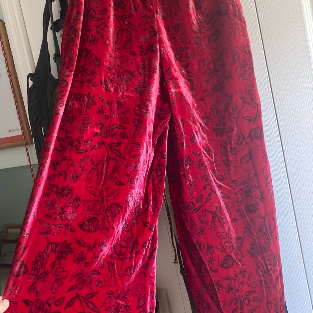Anthropologie Burgundy Velvet Wide Leg Pants